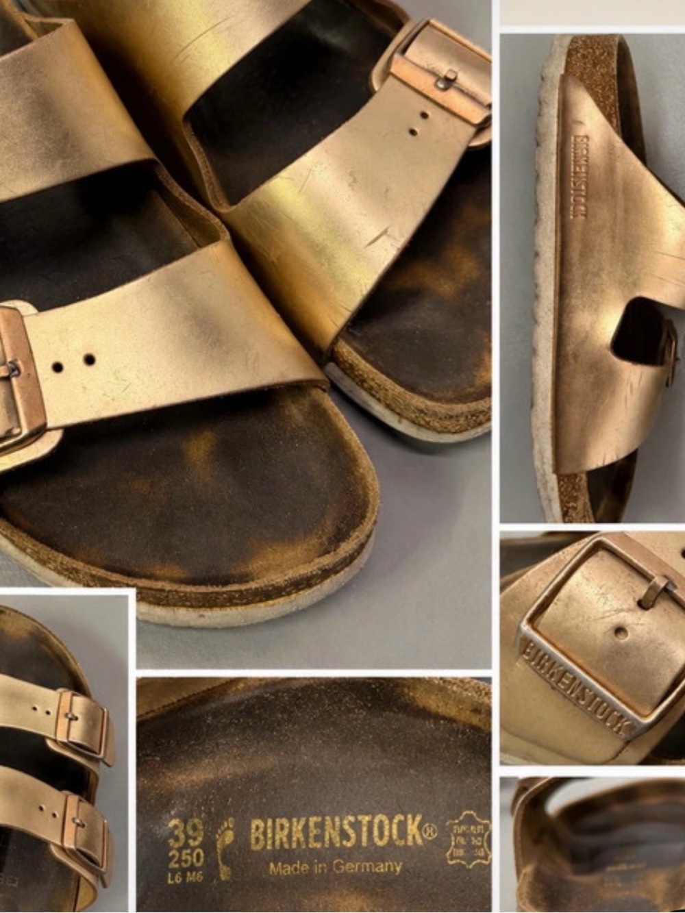 Birkenstocks Arizona Metallic Gold Two-Strap Sandals